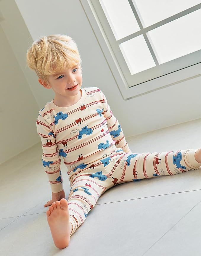 moimoln Sibling Matching 6M-8Y Soft Warm Cotton Modal Character Long Sleeve Snug-Fit Pajama Long Sleeve Sleepwear Daily