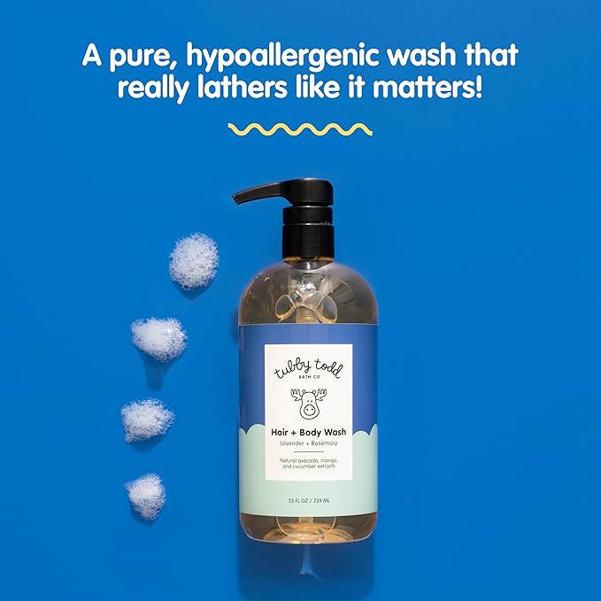 Tubby Todd Hair + Body Wash - Baby Shampoo and Body Wash - Gentle, Natural Baby Was for Newborns, Babies, and Toddlers - Non-Toxic and Hypoallergenic - Lavender Rosemary, 2 Pack, 8.5oz & 25oz