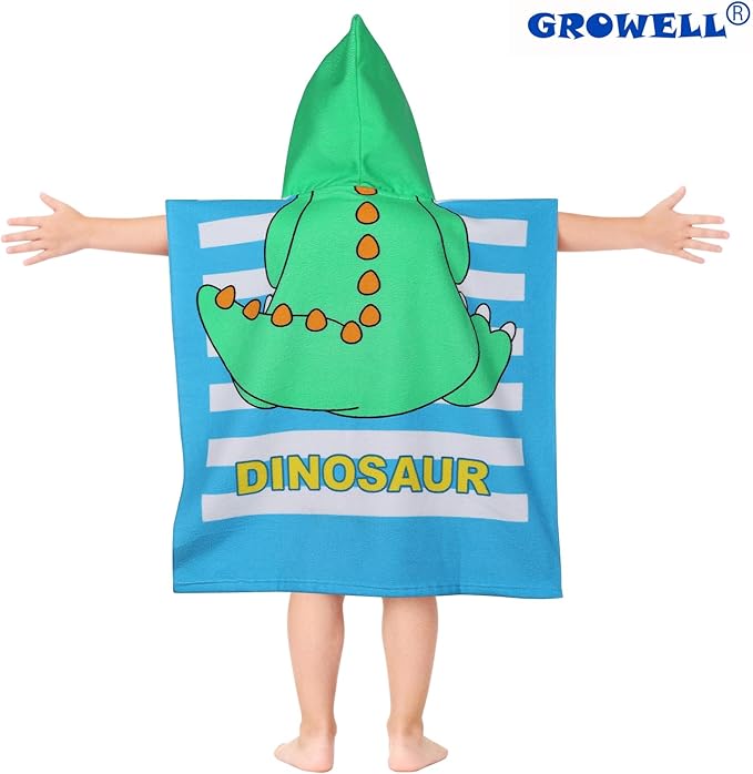Hooded Kids Beach Towels - Toddler Bath Towel Girls Boys Swim Cover-ups for Ages 1 to 6 Kids Pool Towels Quick Dry Lightweight Soft Microfiber Poncho Towel 24x23 (Baby Dinosaur)