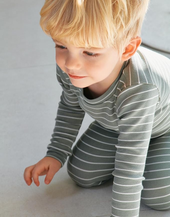 moimoln Stripe Pajamas Set 12M-8Y Ribbed Unisex Baby & Toddler, Soft Viscose, Snug-Fit, Everyday Sleepwear