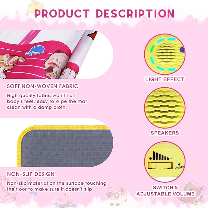 Floor Piano Mat for Toddlers, M SANMERSEN Kids Sensory Educational Dancing Keyboard Musical Mat, Animal Touch Play mat, Toddler Toys for 1 2 3 Year Old Girl Gifts