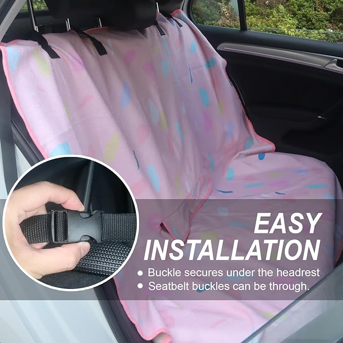 Back Seat Cover Protector for Dogs and Kids, Universal Waterproof Towel Rear Bench Seat Cover for Car, Truck, Van & SUV, Machine-Washable Backseat Car Covers (Pink Drops, 1pcs Rear Seat)