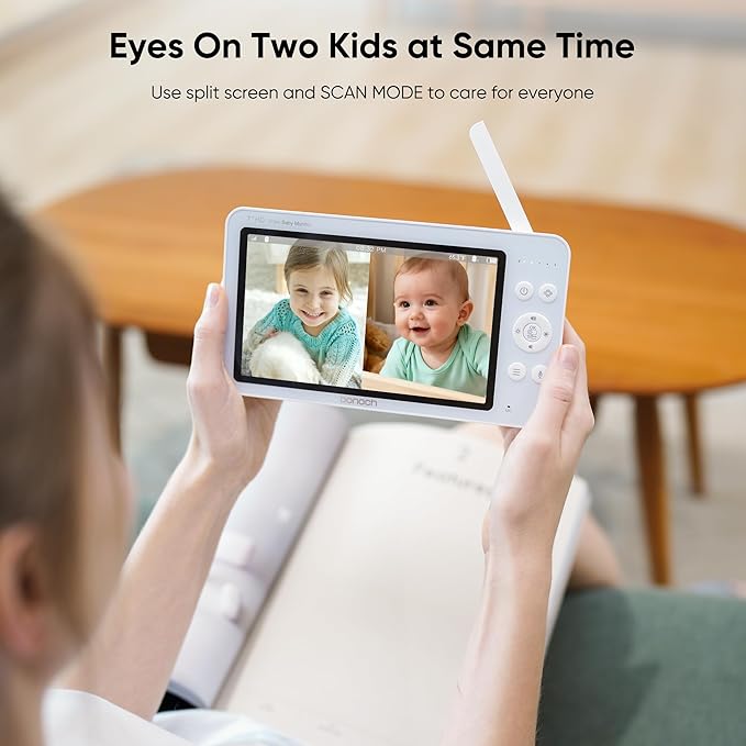 bonoch Upgraded 1080P Baby Monitor with 2 Cameras, 7" MegaView Split Screen Baby Monitor No WiFi, Dual Video Monitor with Camera and Audio, 6000mAh, White Noise, 2 Way Audio, PTZ, Night Vision