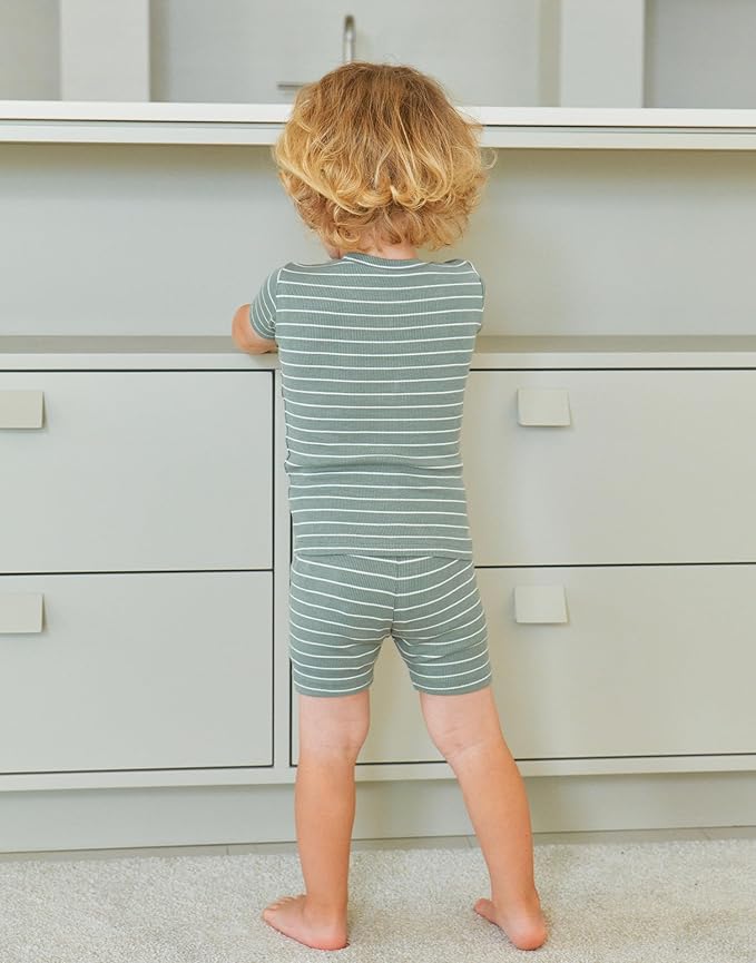 moimoln Stripe Pajamas Set 12M-8Y Ribbed Unisex Baby & Toddler, Soft Viscose, Snug-Fit, Everyday Sleepwear