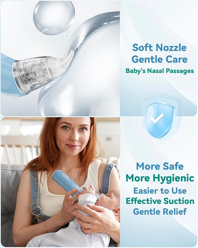 Nasal Aspirator for Baby, Electric Baby Nose Suction with 5 Adjustable Levels Suction, USB-C Rechargeable Mucus Cleaner with Lights and Music, Baby Nasal Aspirator for Toddler with 3 Silicone Tip