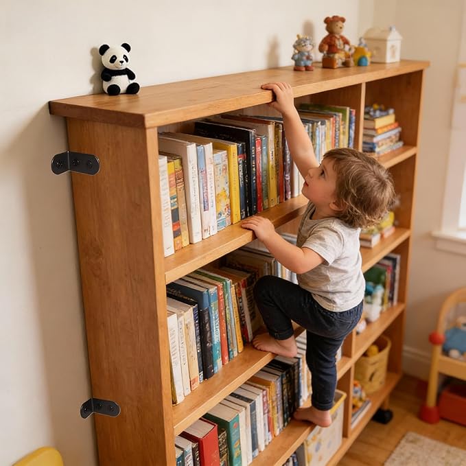Dresser Anchors to Wall | Anti Tip Furniture Wall Anchor Kit for Baby Proofing 2 Installation Methods Safety Straps Secure Bookcase & Dresser to Wall (Black, 1.4 in)