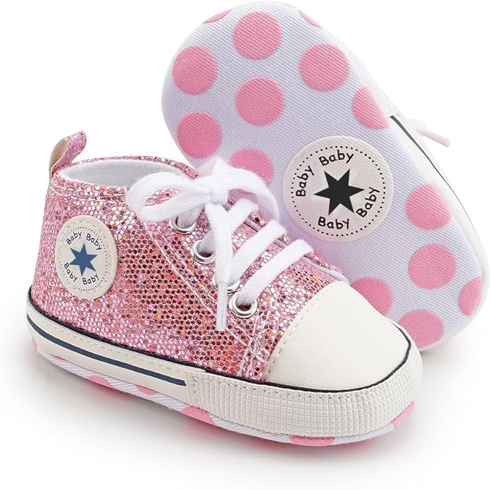 Unisex Baby Girls Boys Canvas High-top Shoes, Newborn Infant Anti-Slip Soft Sole Frist Walking Breathable Sneakers