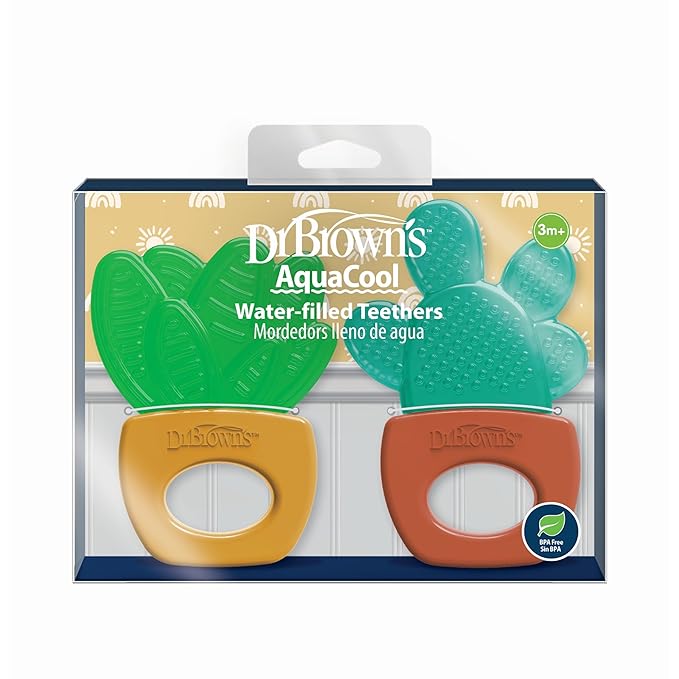 Dr. Brown's AquaCool Water-Filled Teether, Cooling Baby Teether Toy for Sore Gums, Green Cactus, BPA Free, 3m+, 4-Pack
