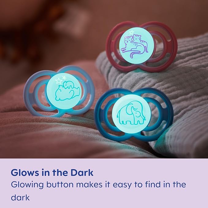 MAM Perfect Night Baby Pacifier, Patented Nipple, Glows in The Dark, 2 Pack, 0-6 Months, Unisex