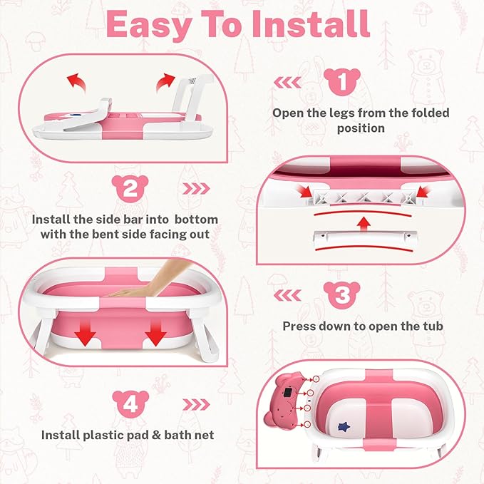 AVIDOR Baby Bathtub,Collapsible Bathtub for Newborn to Toddler,Durable Essential Infant Bath Tub,Portable Travel Baby Tub with Soft Cushion,No-Slip Hanging and Detachable(Rose Pink)