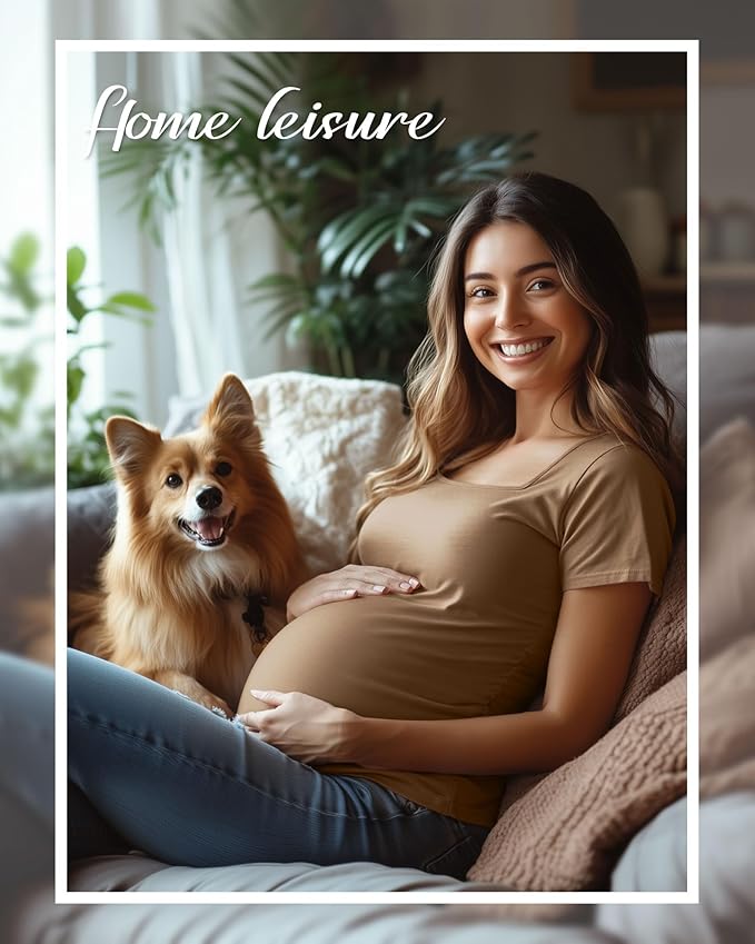 4 Pack Women's Maternity Shirts Cotton Square Neck Pregnancy Tops Side Ruched Summer Short Sleeve Tees Multipack
