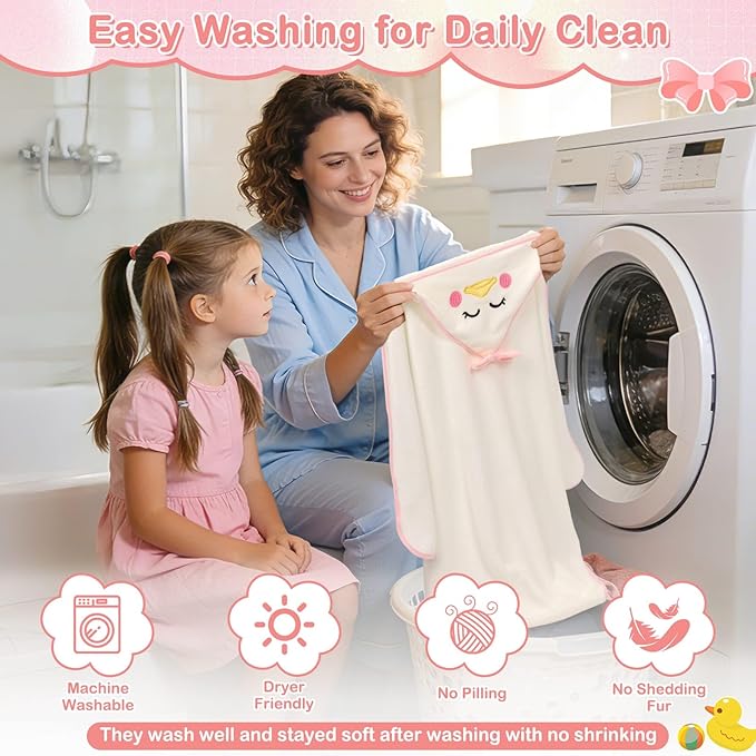 4 PCS Baby Towels Set, Soft Baby Towels and Washcloths Set, 1 Hooded Baby Towel and 3 Baby Washcloths for Newborns, Toddlers, and Kids, 32x32 Baby Towel with Hood for Boy and Girl (Pink Duck)