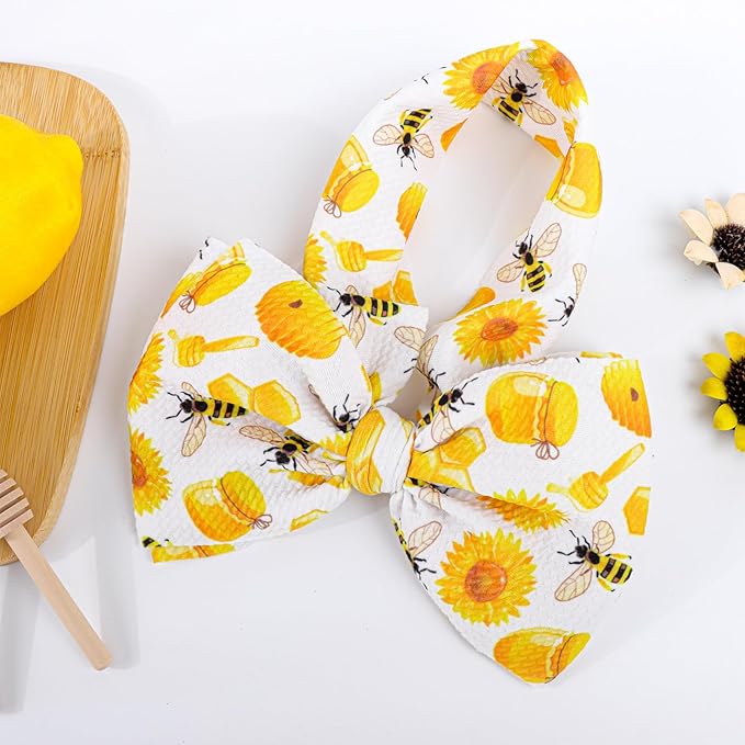 YanJie Hairband, Baby Girls Headband with Bow, Sunflower Printed, Wide Headbands, Elastic Hair Bow Headwrap, Knotted Headband, Newborn Infant Toddlers Hair Accessories, Bee, 2 Count