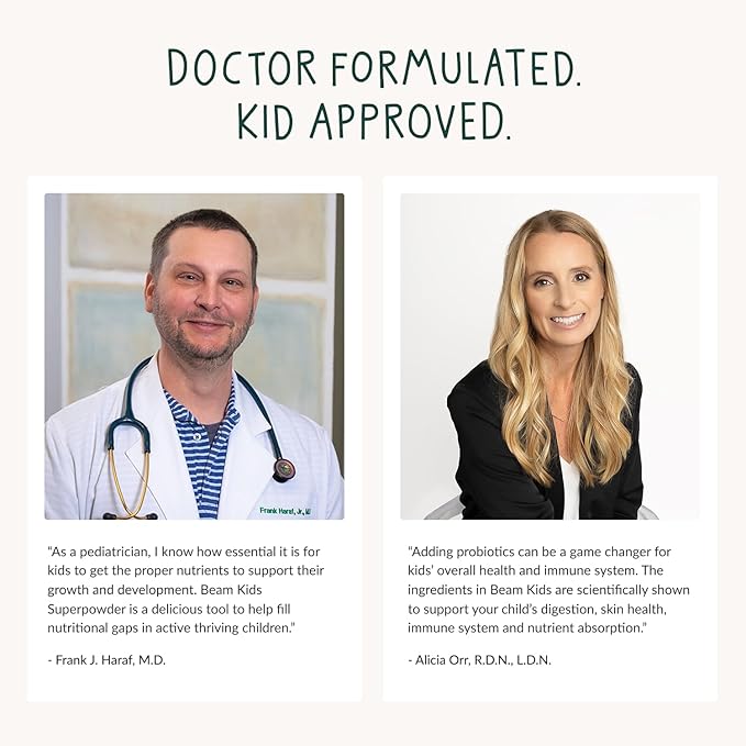 Beam Kids All in One Superfood Powder, Nutritional Shake, Organic Greens, Probiotics, Vitamins, Immune Support, Gut Health, Superfood Drink, Daily Nutrition for Children, No Artificial Sweeteners