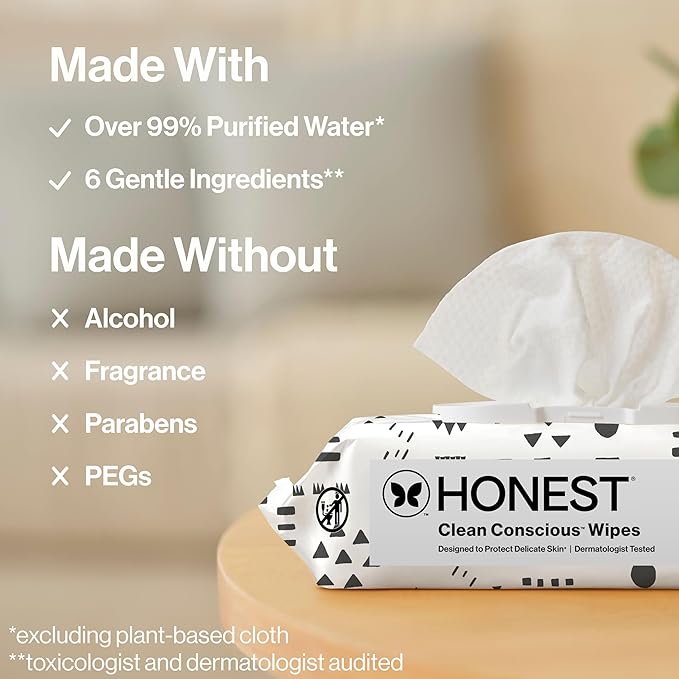 The Honest Company Hypoallergenic Multi-Use Baby Wipes for Sensitive Skin Baby Pattern Play 576 Count