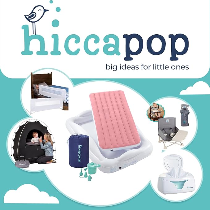 Hiccapop Inflatable Toddler Travel Bed with Safety Bumpers [4-Sided], Portable Toddler Bed for Kids, Toddler Air Mattress, Kids Air Mattress - Pink