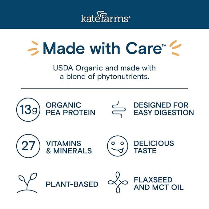 KATE FARMS Organic Pediatric Peptide 1.5 Formula, Vanilla, Sole-Source Hydrolyzed Plant-Based Nutrition for Oral or Tube Feeding, 8.45 oz (12 pack)