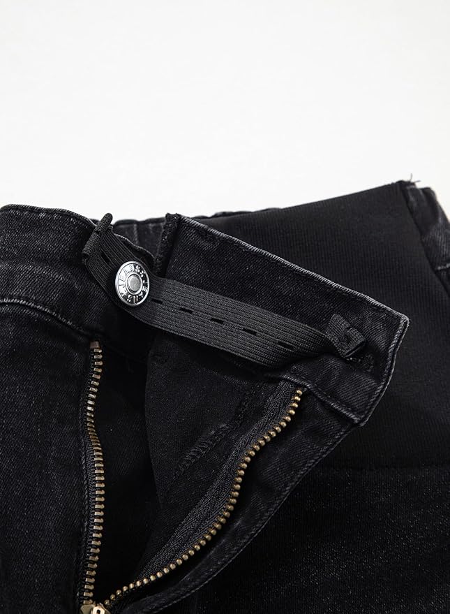 BLENCOT Women's Maternity Jeans Elastic Hight Waist Stretch Barrel Jeans Wide Leg Side Panel Pregnancy Denim Pants