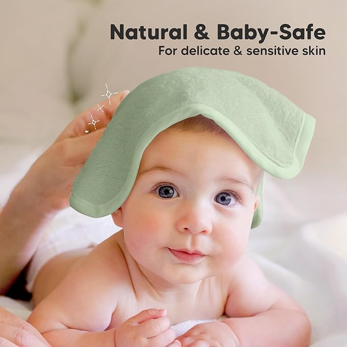 6-Pack Baby Washcloths - Soft Absorbent Viscose from Bamboo Wash Cloths for Babies, Kids, Toddlers, Infant, Newborn Bath Towels, Gentle on Sensitive Skin, 10x10 Reusable Face Towels (Pistachio)