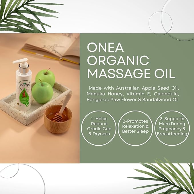 ONEA Baby Massage Oil - Enriched with Australian Botanicals, Sandalwood Oil and Manuka Honey - Hydrates, Nourishes, Protects Sensitive Skin - 4.2 oz