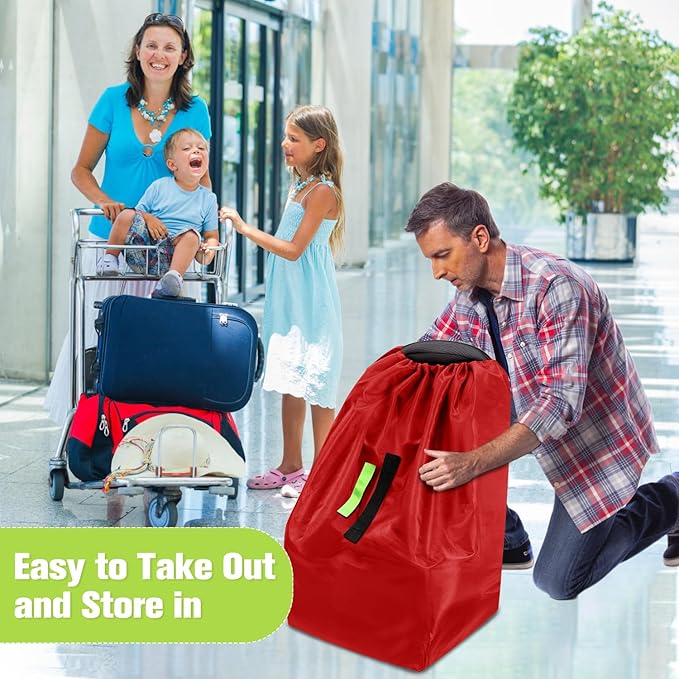 Car Seat Bags For Airplane Travel, Durable Carseat Cover For Air Travel Car Seat Travel Bag with Shoulder Straps and 2pcs Luggage Tags For Airplane, Red