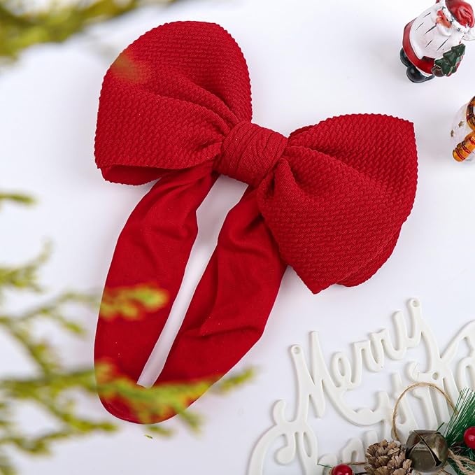 YanJie Baby Headbands, Red Hair Bow and Green Elastic Nylon Hairbands for Newborns and Infants, 2Pcs