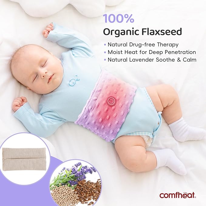 Colic and Gas Relief for Newborns and Infants, Flaxseed Heated Tummy Wrap, Baby Swaddling Belt with Soothing Warmth, Natural Relief for Upset Stomach in Babies and Toddlers, 0-3 Years (Puple)