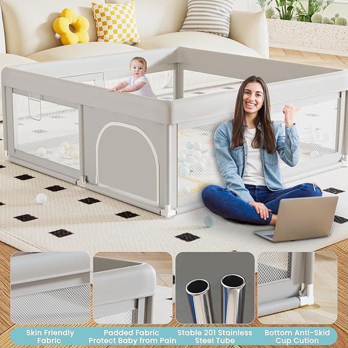 Baby Playpen with Mat and Ocean Balls Small Playpen for Babies and Toddlers 50 x 50 inch Baby Fence Playards