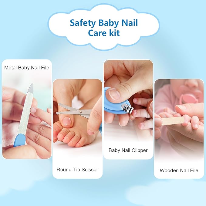 Megainvo Baby Grooming Kit, 24 Pcs Baby Care Kit, Baby Nail Trimmer Set with Light, Newborn Nursery Baby Essential Care Kit Nail Clippers Hair Comb Brush Infant for Neewborn Boys Girls