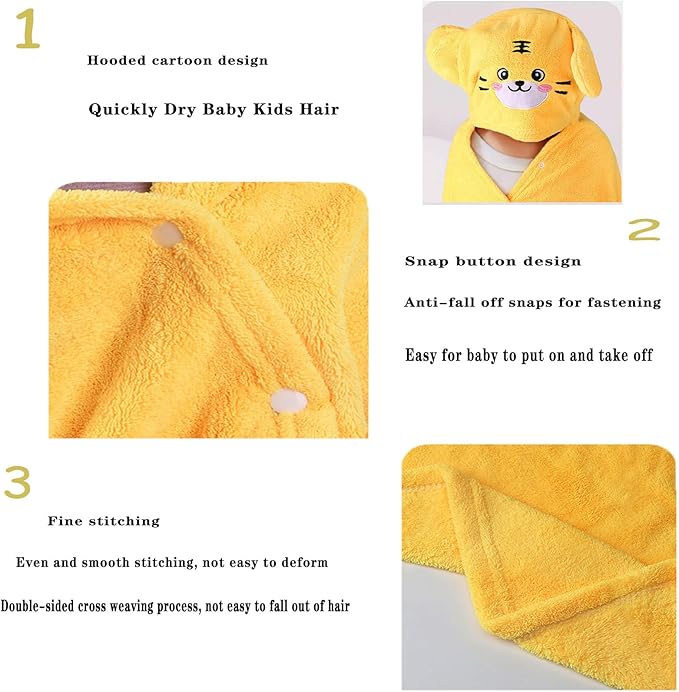 Toddler Bath Towel Baby Towels with Hood 27.5"X55" Ultra Absorbent Soft Bathrobe Blanket Kids Shower Towel for Girls and Boys(Sunset Yellow)