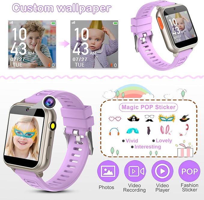Kids Smart Watch Girls Ages 4-12, Smart Watch for Kids with HD Touch Screen 39 Games Camera Video Alarm Music Pedometer Flashlight 12/24 hr Educational Toys Birthday Gifts for Girls Age 6 7 8 9 10