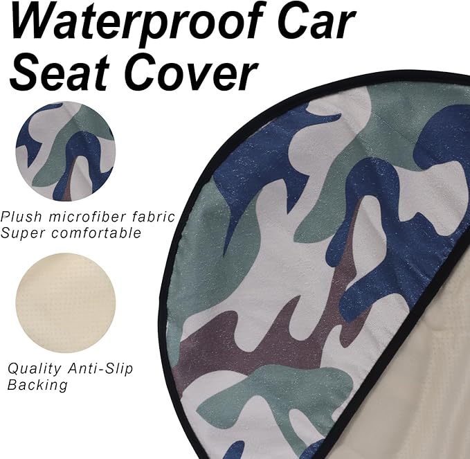 Sweat Towel Car Seat Cover Protector Front Seats for Gym Workout, Running, Swimming, Beach and Hiking, Waterproof Universal Seat Cover for Car, Truck, Van & SUV (Camouflage, 2pcs Front Seat)