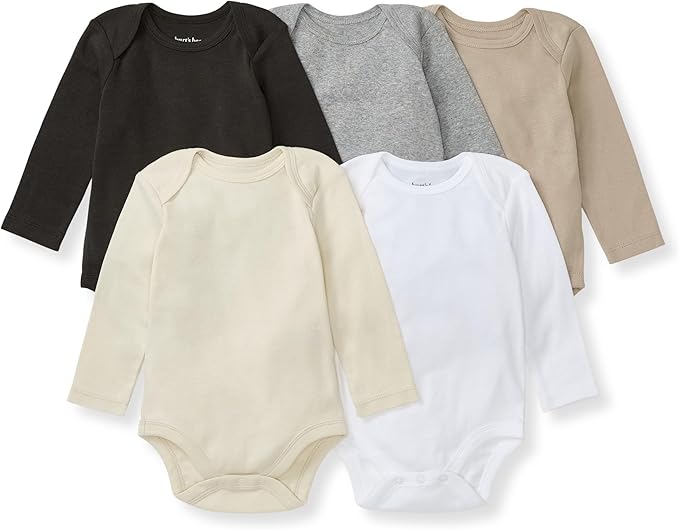 Burt's Bees Baby Bodysuits, Short Sleeve and Long Sleeve One-Pieces, 100% Organic Cotton, Pack of 5