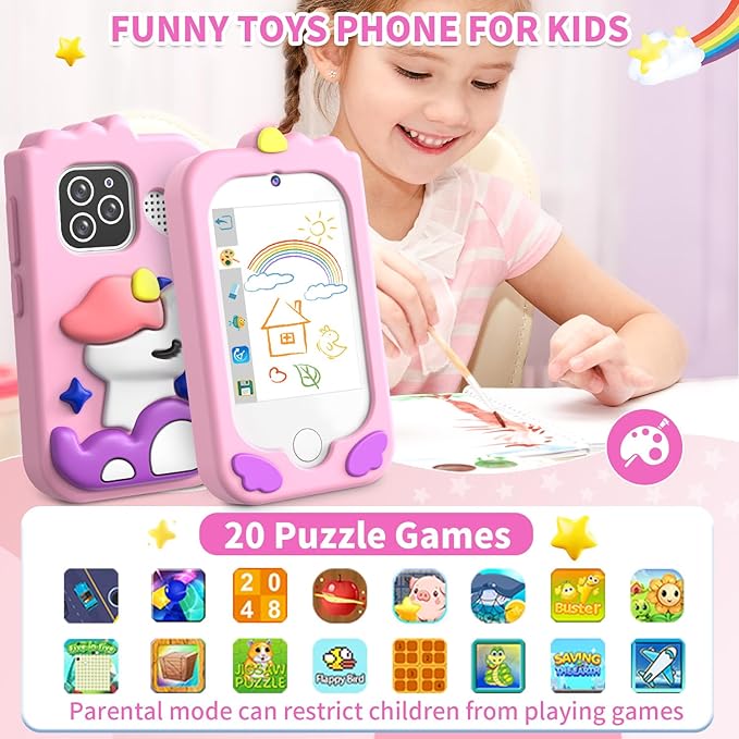 Kids Smart Phone for Girls, Kids Cell Phone Toy with 2.8” Touchscreen | Dual Cameras | Learning | MP3| 32 GB Card | Audiobooks,Toddler Play Phone Christmas Birthday Gift for Age 3 4 5 6 7 Year Old