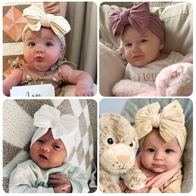 CÉLLOT 6 Pcs Baby Bows Headbands Nylon Hairbands Baby Girl Bows Hair Accessories for Newborn Infant Toddler Essentials (Light Pink Series)