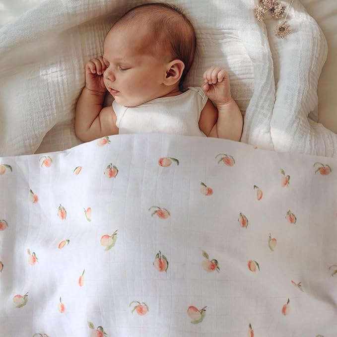 LifeTree Baby Swaddle Blankets, Boys Girls Muslin Swaddling Wrap Receiving Blanket for Newborn, 70% Viscose from Bamboo and 30% Cotton, Large 47" x 47", Peach and Pink