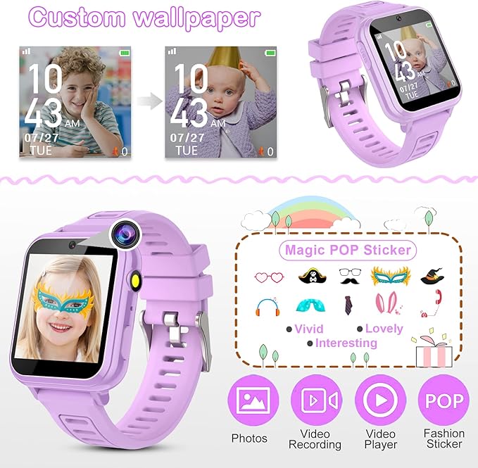 Kids Smart Watches Girls Gifts Age 3-12, Smart Watch for Kids with 39 Games Camera Video Recorder Music Player Alarm Calculator Stopwatch Flashlight Pedometer Gift Toys for Girls Ages 5 6 7 8 9 10
