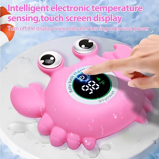 Baby Bath Thermometer Crab Toy - Digital Floating Water Thermometer with LED Display & Color Alerts for Infants, Cute Bath Tub Sensor & Safe Bath Time Essential Toy