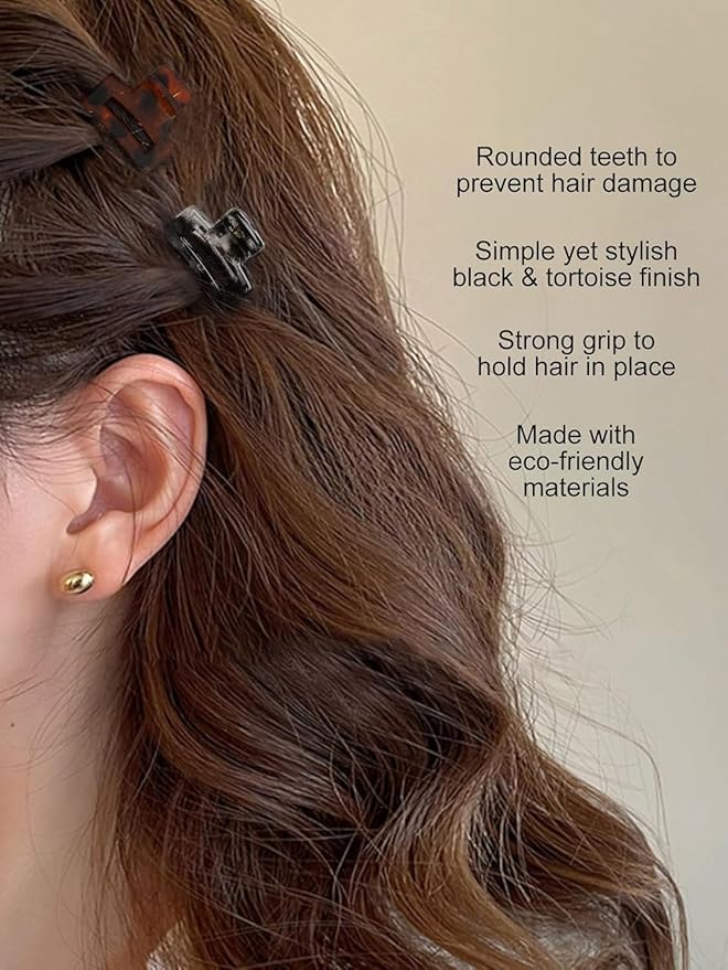 24 Small Hair Clips for Women Girls - Non-Slip Grip&Tangle-Free,Durable Plastic Mini Claw Clips (Tortoise & Black) for Thin/Medium Hair
