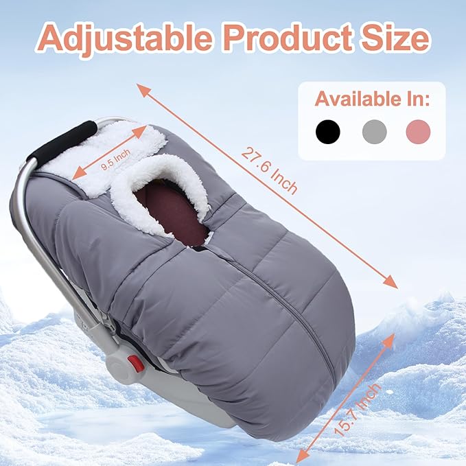 Winter Baby Car Seat Cover, Infant Car Seat Cover for Baby Seat or Stroller, Windproof Infant Warm Carseat for Keeping Newborn Babies Warm（Grey）