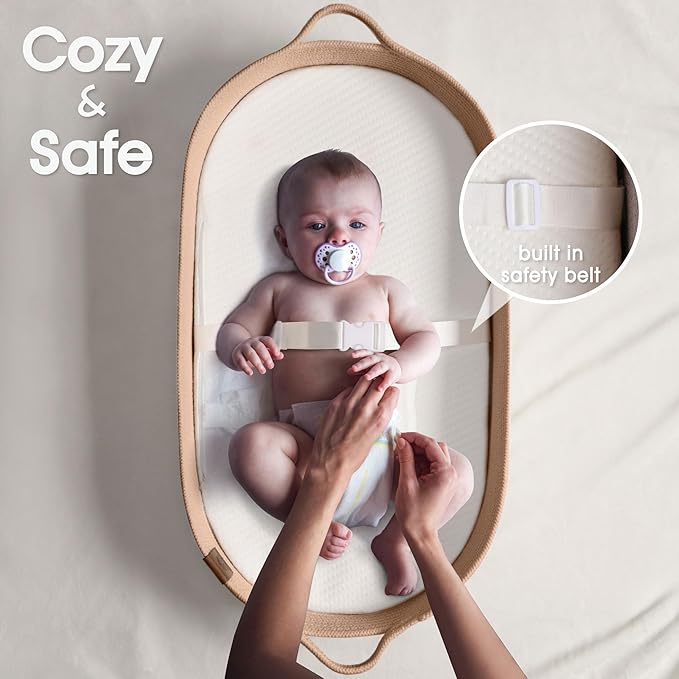 Baby Changing Basket Includes Diaper Caddy - Soft & Waterproof Dual-Cover, Portable, Changing Pad for Dresser & Changing Table, Gift for Baby Shower, Organic Cotton Rope