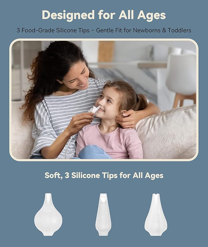 Electric Nasal Aspirator for Babies and Toddlers | Baby Nose Sucker with 3 Suction Levels | Easy-to-Clean Nose Aspirator for Babies | Portable Booger Sucker