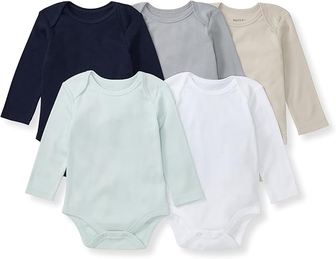 Burt's Bees Baby Bodysuits, Short Sleeve and Long Sleeve One-Pieces, 100% Organic Cotton, Pack of 5