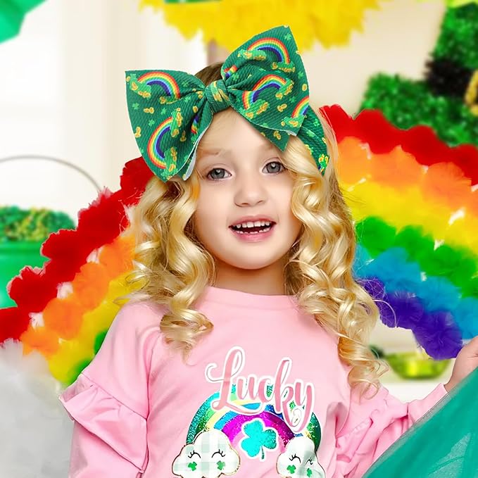YanJie St. Patrick's Day Baby Girl Clover Headbands Shamrock Green Bows Newborn Girls Headbands Handmade St.Patrick Wide Hairbands Hair Accessories