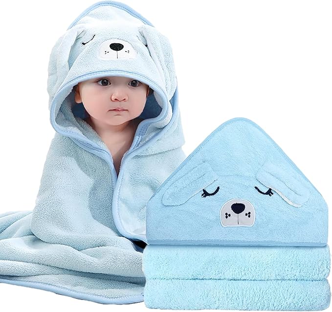 Hooded Baby Towels - Premium Ultra Soft Organic Baby Bath Towel – Absorbent and Hypoallergenic Towels for Baby Boy Girl, Toddler, Newborn Essentials (Blue)