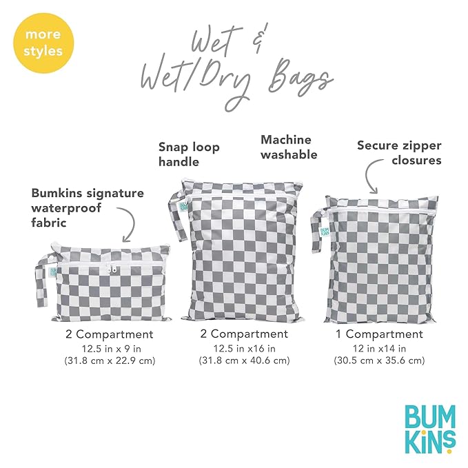 Bumkins Waterproof Wet Bag for Baby, Travel, Swim Suit, Cloth Diapers, Pump Parts, Pool, Beach, Gym Clothes, Toiletry, Hook to Stroller, Daycare, Zip Reusable Wetdry Packing Pouch, Watercolors Floral