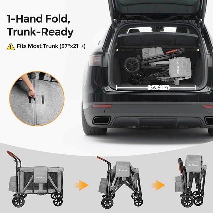 Elite 2 Seater Wagon Stroller for Kids, Foldable Stroller Wagon with Removable Seats & Canopy, 5-Point Safety Harness, Adjustable Handle, Light Grey