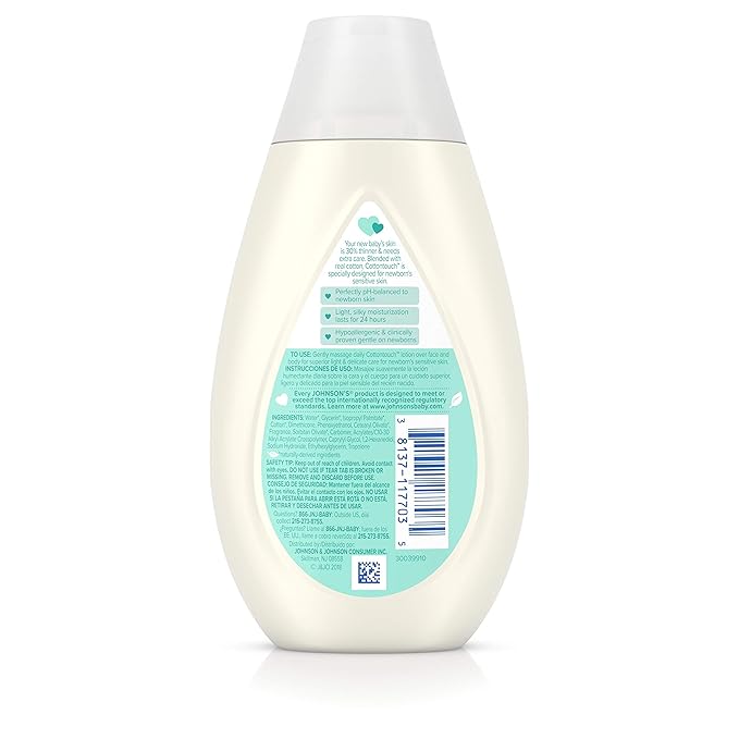 Johnson's Cotton Touch Newborn Baby Face and Body Lotion, Made with Real Cotton, 6.8 fl. oz