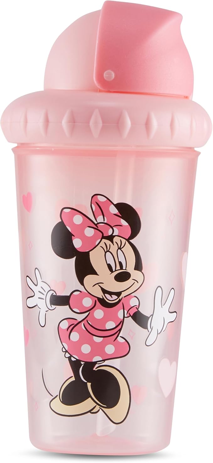 Disney Toddler Sippy Cups for Boys and Girls | 10 Ounce Sippy Cup Pack of Two with Straw and Lid | Durable Leak Proof Travel Water Bottle for Toddlers