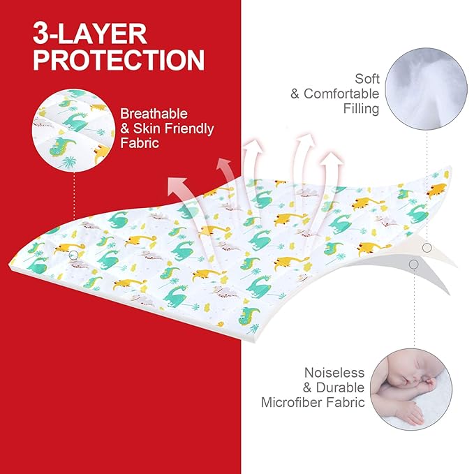 Pack and Play Sheets Fitted, Breathable Thick Playard Lovely Print Cover 39"×27"×5" Compatible with Graco Pack n Play, Dinosaur